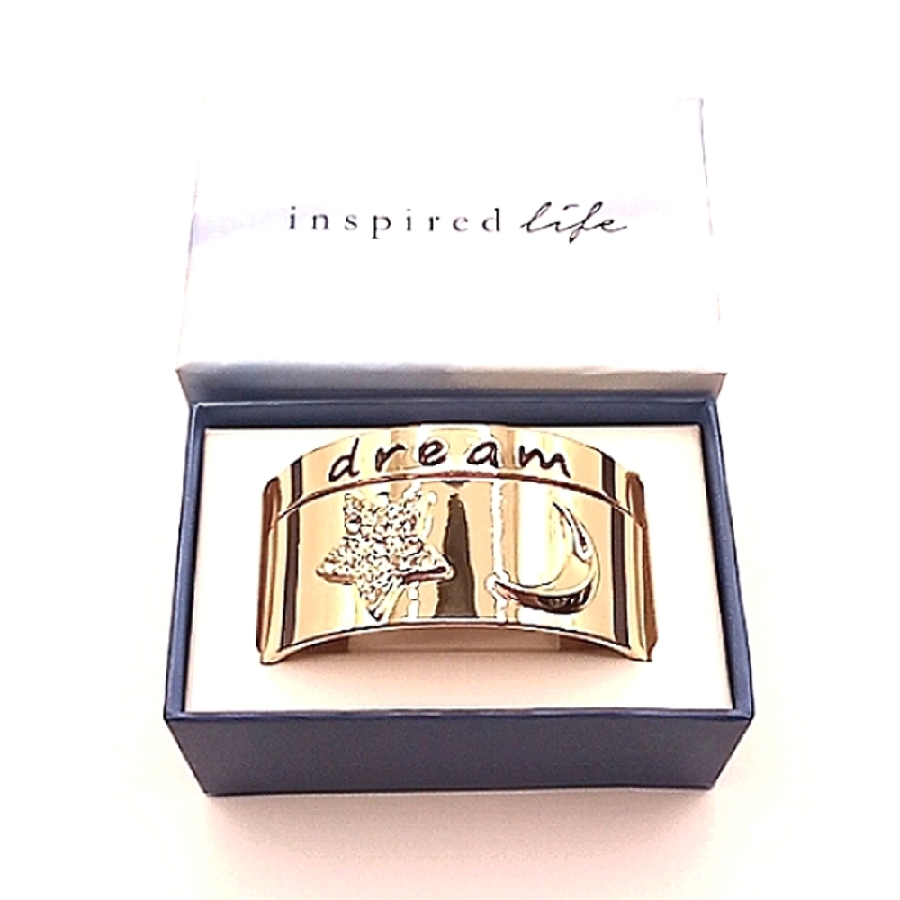 Womens Inspired Life Gold Tone "Dream" Affirmation Cuff Bracelet Set